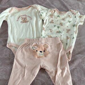 Adorable Bear Print Kids Matching Set - Cream and Pink